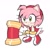 Size: 1307x1301 | Tagged: safe, artist:fucxlol, amy rose, hedgehog, 2026, :<, amybetes, blushing, chibi, cute, dress, frown, hammer, holding something, looking offscreen, piko piko hammer, simple background, solo, sweatdrop, white background