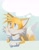 Size: 1579x2048 | Tagged: safe, artist:momocc02982421, miles "tails" prower, fox, 2026, frown, head rest, looking up, male, sitting, solo, table, thinking, thought bubble