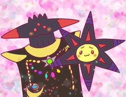 Size: 1659x1284 | Tagged: safe, artist:marimo838, black doom, 2025, blushing, cute, doom's eye, doomabetes, duo, heart, looking at viewer, smile