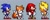 Size: 2048x808 | Tagged: safe, artist:casher716, artist:mars gainsboro, editor:casher716, knuckles the echidna, miles "tails" prower, sonic the hedgehog, super sonic, echidna, fox, hedgehog, 2026, classic knuckles, classic sonic, classic sonic (universe), classic tails, clenched fists, edit, grey background, group, male, no mouth, pixel art, self paradox, simple background, super form