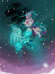 Size: 1024x1366 | Tagged: safe, artist:mizusawa-yuki, blaze the cat, silver the hedgehog, hedgehog, 2014, blaze x silver, clouds, cst, duo, female, floating, looking at each other, male, psychokinesis, shipping, silvwr the hedgehog, smile, space, star (sky), straight, telekinesis