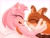 Size: 2047x1538 | Tagged: safe, artist:chepenka_a, amy rose, sticks the badger, 2026, alternate outfit, amybetes, bow, cute, dress, duo, eyes closed, happy, hugging, imminent kissing, lesbian, lineless, pout, ribbon, shipping, simple background, smile, stickabetes, sticksamy, white background