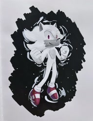 Size: 2048x2680 | Tagged: safe, artist:sonicpridecorner, sonic the hedgehog, 2026, asexual, asexual pride, clenched fists, flying, limited palette, looking at viewer, mid-air, pride, pride month, signature, smile, solo