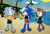 Size: 5088x3438 | Tagged: safe, artist:frostbitewhiteknight, bernadette hedgehog, jules hedgehog, uncle chuck, hedgehog, 2023, barefoot, beach, clothes, daytime, drink, drinking, drinking glasses, female, fruit, glasses, grin, hat, holding something, lemon, looking at each other, male, palm tree, sand, shirt, skirt, smile, smiling at each other, straw, sun, swimming trunks, swimsuit, totem pole, trio, vacation, water