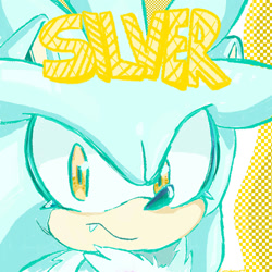 Size: 1280x1280 | Tagged: safe, artist:milesprowerdoodlez, silver the hedgehog, 2026, character name, english text, eyestrain, frown, looking at viewer, one fang, outline, solo, text