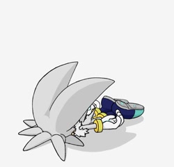 Size: 1124x1081 | Tagged: safe, artist:pcyanide, silver the hedgehog, hedgehog, 2026, faceplant, lying down, lying on front, male, shadow (lighting), simple background, solo, white background