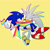 Size: 2048x2048 | Tagged: safe, artist:sparrowthefox, 2026, carrying them, duo, face paint, flag, gay, holding each other, holding something, lidded eyes, pansexual, pansexual pride, pansexual silver, pansexual sonic, pride, pride flag, pride month, redraw, shipping, silver, silver x sonic, simple background, smile, sonic, yellow background