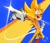 Size: 1745x1489 | Tagged: safe, artist:onakiikiru, sonic the hedgehog, super sonic, hedgehog, 2026, abstract background, looking at viewer, male, mouth open, pointing, shine, smile, solo, super form, wink
