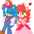 Size: 2000x2000 | Tagged: safe, artist:yoshiyoshi700, sally acorn, sonic the hedgehog, chipmunk, hedgehog, hybrid, squirrel, 2020, clothes, cosplay, dress, duo, female, hat, heart, hime lolita, lolita, looking at them, looking at viewer, male, mario, sally x sonic, shipping, simple background, straight, white background, wink