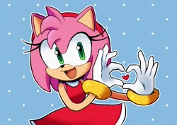Size: 1200x848 | Tagged: safe, artist:ghostlykuma, amy rose, 2026, amybetes, cute, heart, heart hands, mouth open, outline, smile, solo, standing