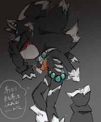 Size: 1000x1200 | Tagged: safe, artist:aoshibazakura95, mephiles the dark, comic:tenebrae, 2024, alternate universe, crying, gradient background, grey background, hand on own face, japanese text, lidded eyes, sad, simple background, solo, tears, thought bubble