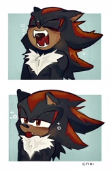 Size: 1334x2048 | Tagged: safe, artist:astrxchoi, shadow the hedgehog, 2025, blushing, cute, eyes closed, fangs, lidded eyes, shadowbetes, solo, tongue out, yawning