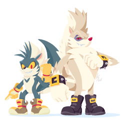 Size: 1080x1080 | Tagged: safe, artist:koazhedgehog, rough the skunk, tumble the skunk, skunk, 2026, 35 days sonic, duo, red sclera, simple background, standing, white background, yellow sclera