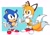 Size: 1780x1236 | Tagged: safe, artist:yundems, miles "tails" prower, sonic the hedgehog, fox, hedgehog, 2025, age swap, classic sonic, classic sonic (universe), classic tails, duo, fur markings, looking at viewer, male, outline, pointing, role swap, smile, standing