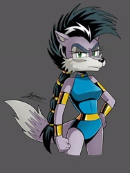 Size: 1536x2048 | Tagged: safe, artist:silvers_rings, lupe the wolf, wolf, 2025, female, grey background, looking at viewer, pose, simple background, solo, standing