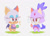 Size: 900x639 | Tagged: safe, artist:smallpanda, blaze the cat, rouge the bat, bat, cat, animal crossing, blaze's tailcoat, blazebetes, blushing, chaos emerald, clothes, cute, dress, duo, duo female, female, fire, pawpads, rougabetes, standing, style emulation