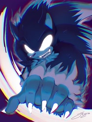 Size: 2064x2752 | Tagged: safe, artist:jovialnightz, sonic the hedgehog, hedgehog, 30 days sonic, 2026, attacking, black background, fighting, glowing, looking at viewer, male, simple background, solo, sonic the werehog, werehog