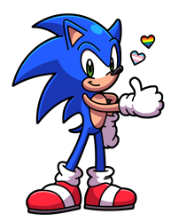 Size: 1244x1611 | Tagged: safe, artist:miniluv73, sonic the hedgehog, 2025, gay pride, heart, looking at viewer, outline, pride, simple background, smile, solo, standing, straight ally, thumbs up, trans pride, transparent background