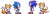 Size: 815x235 | Tagged: safe, artist:miniluv73, miles "tails" prower, sonic the hedgehog, 2024, classic sonic, classic sonic (universe), classic tails, group, looking at each other, looking at them, pixel art, self paradox, sonic generations, sprite, standing