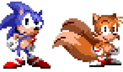 Size: 365x215 | Tagged: safe, artist:i-like-sonic-91, miles "tails" prower, sonic the hedgehog, fox, hedgehog, 2024, classic sonic, classic sonic (universe), classic tails, duo, frown, hands on hips, looking at viewer, male, pixel art, simple background, smile, sonic satam, sprite, transparent background