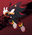 Size: 879x961 | Tagged: safe, artist:scourgefrontier, shadow the hedgehog, hedgehog, 2026, flat colors, frown, gradient background, looking offscreen, male, mid-air, outline, red background, solo
