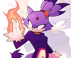 Size: 1063x867 | Tagged: safe, artist:tyso_art, blaze the cat, 2026, echo background, fire, flame, frown, looking offscreen, solo