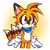Size: 2048x2048 | Tagged: safe, artist:liquilv, miles "tails" prower, fox, 2026, beanbrows, fur markings, gradient background, male, one fang, outline, redesign, scarf, signature, smile, solo, standing, wraps