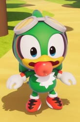 Size: 944x1442 | Tagged: safe, jet the hawk, bird, sonic rumble, 2026, 3d, apple, cute, daytime, food, fruit, hawk, jetabetes, looking at viewer, male, mouth hold, screencap, solo, standing