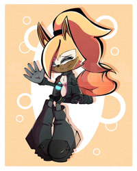 Size: 828x1035 | Tagged: safe, artist:sonarathefox, whisper the wolf, wolf, boots, eyes closed, female, idw sonic the hedgehog, sitting, smile, solo, watermark, waving