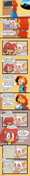 Size: 1056x6096 | Tagged: safe, artist:risziarts, rouge the bat, sally acorn, oc, oc:ruby the echidna, bat, chipmunk, echidna, 2023, adult, child, comic, daytime, dialogue, dress, english text, fankid, female, greeting, indoors, monitor, parent:knuckles, parent:rouge, parents:knuxouge, queen sally acorn, speech bubble, technology, tiara, trio
