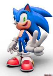 Size: 3500x5000 | Tagged: safe, artist:yosder-man, sonic the hedgehog, 2026, 3d, absurd res, mouth open, open smile, posing, redraw, simple background, smile, solo, sonic advance 2, standing, transparent background, v sign