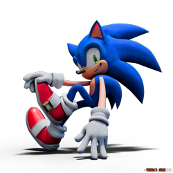 Size: 5000x5000 | Tagged: safe, artist:yosder-man, sonic the hedgehog, 2025, 3d, absurd res, clenched teeth, hand on foot, looking at viewer, posing, redraw, shadow (lighting), simple background, smile, solo, transparent background