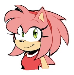 Size: 968x981 | Tagged: safe, artist:doriigs, amy rose, hedgehog, 2026, alternate hairstyle, amy's halterneck dress, bust, clothes, dress, female, looking at viewer, simple background, smile, solo, white background