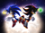 Size: 2732x2048 | Tagged: safe, artist:natpng, shadow the hedgehog, sonic the hedgehog, hedgehog, sonic adventure 2, 2026, chaos emerald, duo, frown, holding something, male, mid-air, moon, nighttime, outdoors, posing, redraw, signature, smile, soap shoes, star (sky)