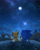 Size: 1280x1595 | Tagged: safe, artist:tc-96, miles "tails" prower, sonic the hedgehog, fox, hedgehog, green hill zone, 2026, bush, clouds, duo, flower, from behind, grass, holding hands, looking offscreen, loop, male, moon, nighttime, orange brown checkerboard, outdoors, redraw, siblings, star (sky)