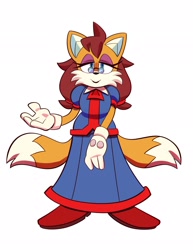 Size: 1583x2048 | Tagged: safe, artist:notsweetdandy, rosemary prower, fox, 2026, glasses, looking at viewer, redesign, simple background, smile, solo, standing, two tails, white background