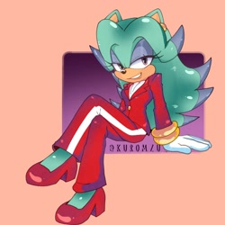 Size: 2000x2000 | Tagged: safe, artist:kuromzu_, breezie the hedgehog, hedgehog, 2026, clenched teeth, lidded eyes, looking at viewer, signature, sitting, smile, solo