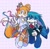 Size: 1200x1174 | Tagged: safe, artist:skyt903, kit the fennec, miles "tails" prower, fox, 2026, alternate outfit, arm around shoulders, barefoot, bow, clothes, crossdressing, duo, femboy, frown, hair bow, hair clip, holding something, male, mouth open, one fang, open smile, paws, ribbon, school uniform, shoes, smile, standing