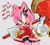 Size: 967x877 | Tagged: safe, artist:rosybeltmoonk, amy rose, 2026, blushing, dialogue, english text, heart, holding something, looking at viewer, mouth open, open smile, piko piko hammer, shorts, signature, simple background, smile, solo, talking, talking to viewer, text, wagging finger, white background