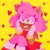 Size: 768x768 | Tagged: safe, artist:chiquitosilver, amy rose, 2019, clenched teeth, eyelashes, eyestrain, hand on face, heart, heart eyes, looking offscreen, no outlines, simple background, sitting, smile, solo, yellow background