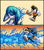Size: 1272x1459 | Tagged: safe, artist:hotshelter, charmy bee, kit the fennec, bee, tenrec, 2025, child, comic, cute, duo, holding something, kitabetes, male, missing accessory, mouth open, one eye closed, one fang, open smile, playing, smile, splash, this didn't end well, treads, water, water gun