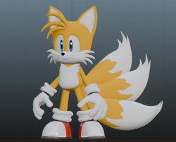 Size: 945x762 | Tagged: safe, artist:returnofsteely, miles "tails" prower, 2026, 3d, gradient background, looking offscreen, smile, solo, standing, three tails