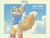 Size: 1600x1200 | Tagged: safe, artist:glairedaggers, miles "tails" prower, oc, oc:kyla meters, fox, arm fluff, bandana, belt, bottomless, clothes, clouds, daytime, eye clipping through hair, eyebrow clipping through hair, eyewear on head, gender swap, goggles, goggles on head, looking offscreen, mouth open, one eye closed, shirt, signature, socks, solo, standing, stockings, stretching