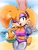 Size: 2064x2752 | Tagged: safe, artist:jovialnightz, bunnie rabbot, rabbit, ball, beach, daytime, female, holding something, looking at viewer, solo, swimsuit, volleyball, waving at viewer, winking at viewer