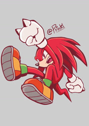 Size: 828x1171 | Tagged: safe, artist:prinkl, knuckles the echidna, echidna, gloves, male, open mouth, shoes, solo
