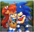 Size: 982x908 | Tagged: safe, artist:metalpandora, sally acorn, sonic the hedgehog, chipmunk, hedgehog, 2020, archie sonic the hedgehog, clothes, duo, female, fully clothed, heart, hoodie, long hair, looking at each other, male, outdoors, ponytail, sally x sonic, sally's ringblader outfit, shipping, shirt, shorts, sitting, straight, tree, watermark, wraps
