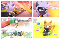 Size: 4096x2698 | Tagged: safe, artist:buddyhyped, jewel the beetle, tangle the lemur, whisper the wolf, wisp, oc, oc:aiden the hare, beetle, lemur, wolf, 2025, adopted fankid, adult, bicycle, broken vehicle, bruise, building, chasing, child, cloud, comic, daytime, dialogue, english text, exhausted, fankid, female, flower, flying, grass, grass field, grin, group, hare, house, lesbian, looking at each other, looking at them, male, memory, mother and child, mother and son, parent:tangle, parent:whisper, parents:whispangle, riding, road, shipping, sidewalk, sitting, smile, speech bubble, spiral hill, sunset, sweatdrop, tangle x whisper, toddler, vehicle, wholesome