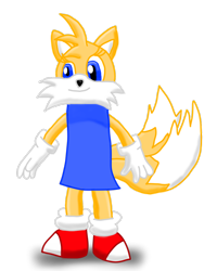 Size: 1000x1250 | Tagged: safe, artist:lil' pegasus, miles "tails" prower, fox, clothes, dress, female, gender swap, shoes, simple background, smile, solo, standing, transparent background