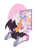 Size: 1647x2237 | Tagged: safe, artist:rathilene, rouge the bat, bat, abstract background, female, holding something, kneeling, looking at something, makeup, mirror, mouth open, reflection, solo