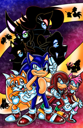 Size: 1280x1963 | Tagged: safe, artist:jayfoxfire, amy rose, antoine d'coolette, bunnie rabbot, chris thorndyke, cosmo the seedrian, grounder, knuckles the echidna, metal sonic, miles "tails" prower, rotor walrus, sally acorn, scratch, shadow the hedgehog, sonia the hedgehog, sonic the hedgehog, chipmunk, coyote, echidna, fox, hedgehog, human, rabbit, seedrian, walrus, adventures of sonic the hedgehog, sonic underground, sonic x, 2026, abstract background, anniversary, cap, english text, freedom fighters, group, hat, looking at viewer, looking back, looking offscreen, manic the hedgehog, ring, robot, sally's vest and boots, salute, smile, sonic satam, standing